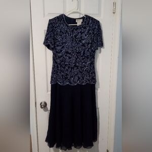Papell Boutique Navy Beaded Asymmetrical Women's Dress